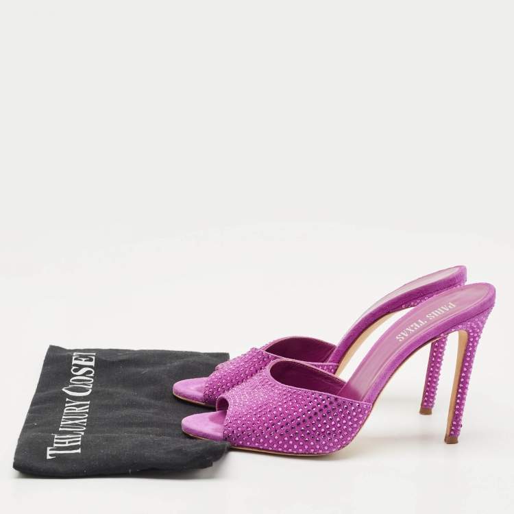 Pre Owned Paris Texas Pink Suede Crystal Embellished Slide Sandals Size 37.5