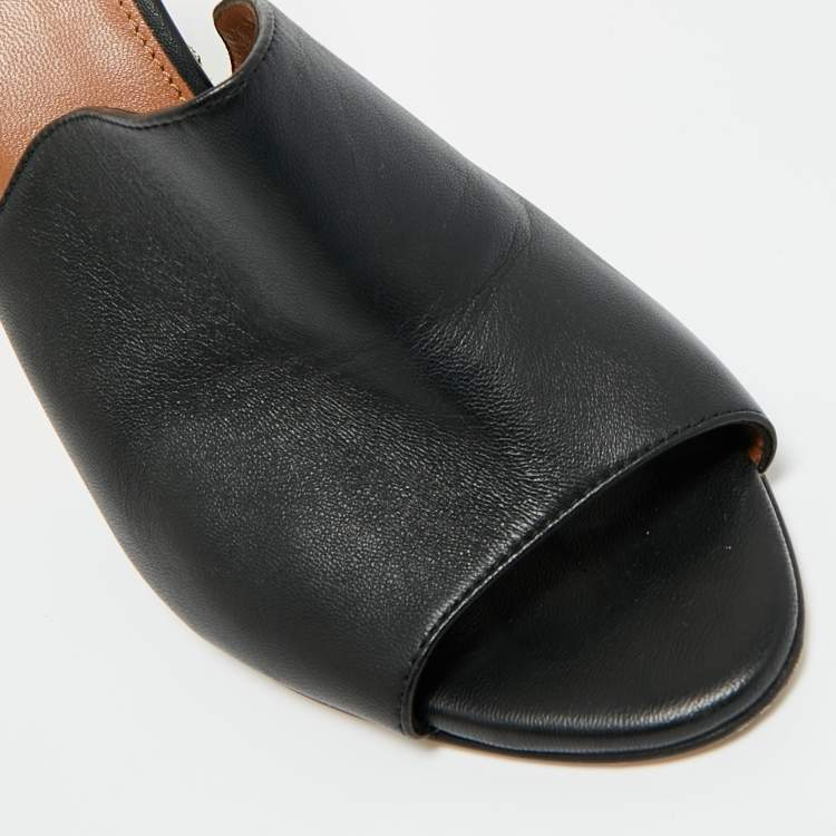Pre Owned Paris Texas Black Leather Deia Wedge Sandals Size 38.5