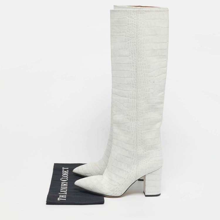 Pre Owned Paris Texas Green Croc Embossed Leather Knee Length Boots Size 39