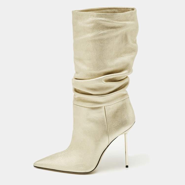 Pre Owned Paris Texas Size 41 Gold Leather Mid Calf Boots