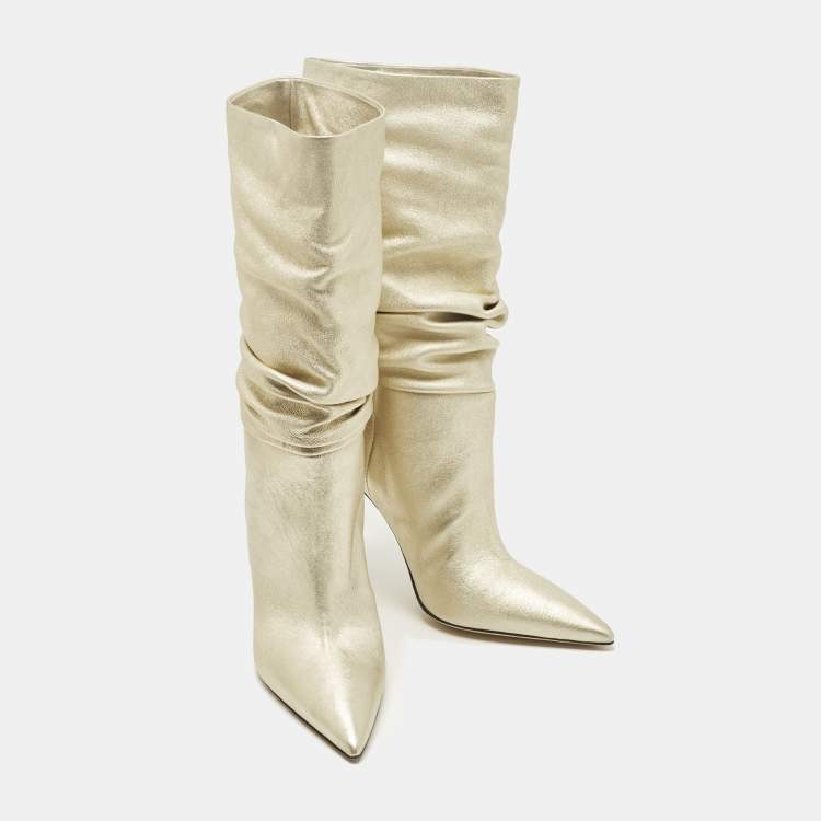 Pre Owned Paris Texas Size 41 Gold Leather Mid Calf Boots
