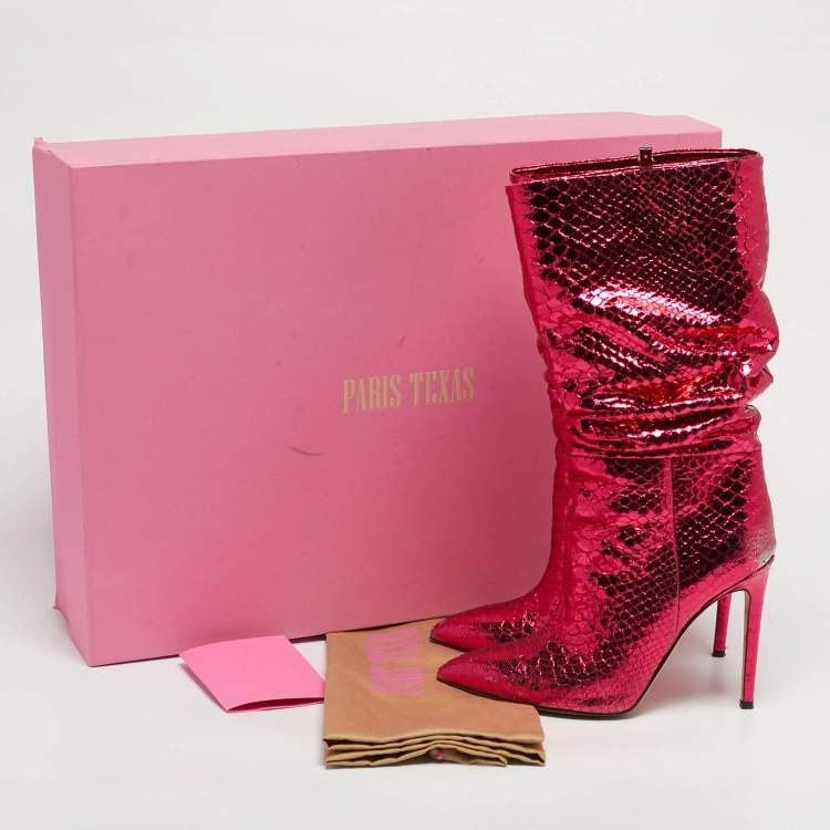 Pre Owned Paris Texas Size 38 Metallic Python Embossed Leather Mid Calf Boots