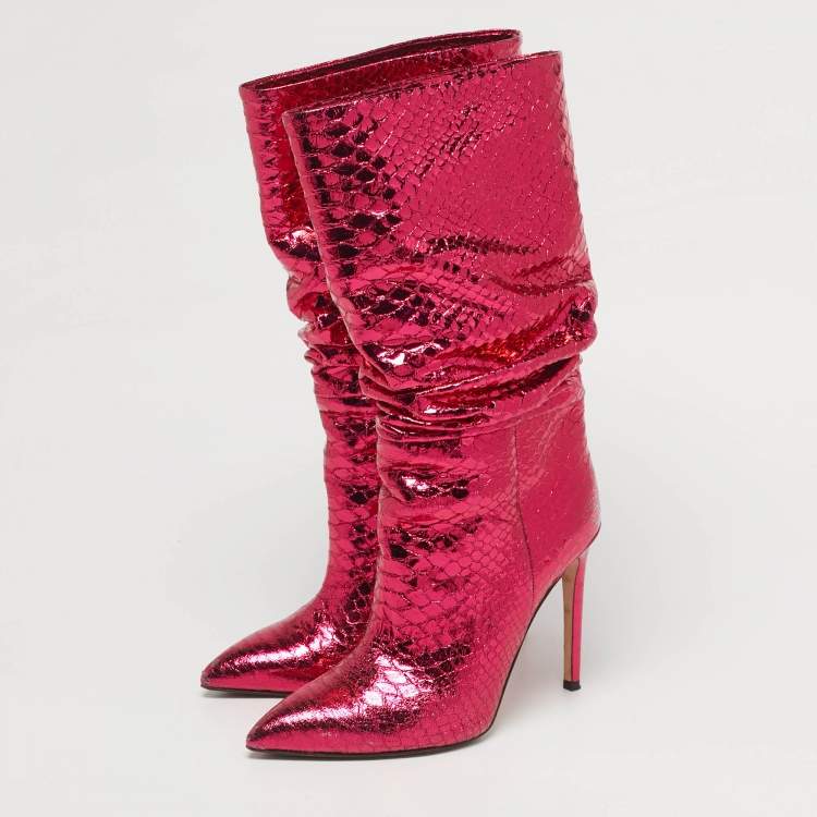 Pre Owned Paris Texas Size 38 Metallic Python Embossed Leather Mid Calf Boots