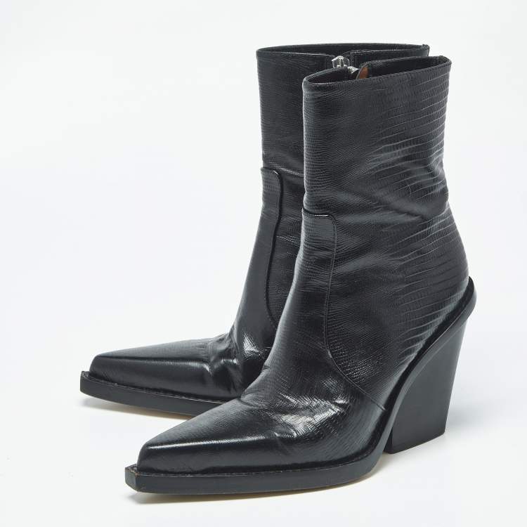 Pre Owned Paris Texas Rodeo 100 Size 37 Black Lizard Embossed Leather Mid Calf Boots