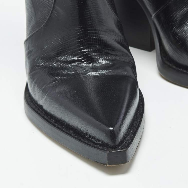 Pre Owned Paris Texas Rodeo 100 Size 37 Black Lizard Embossed Leather Mid Calf Boots