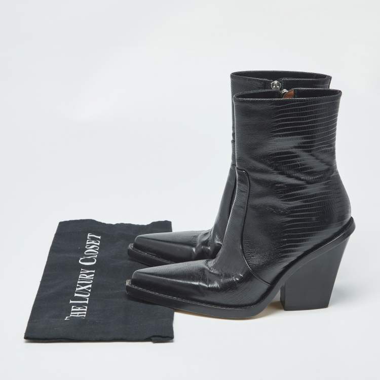 Pre Owned Paris Texas Rodeo 100 Size 37 Black Lizard Embossed Leather Mid Calf Boots