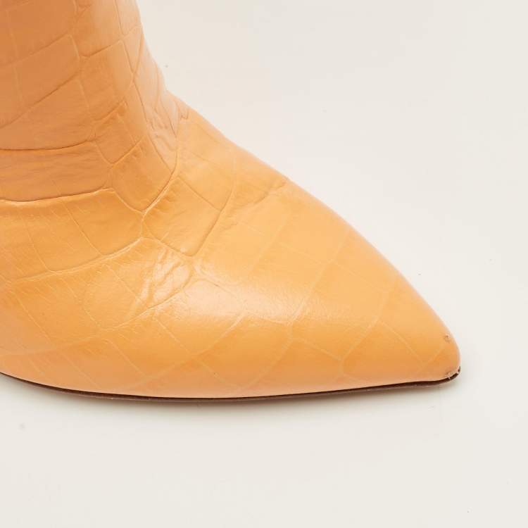 Pre Owned Paris Texas Deia Size 38 Orange Croc Embossed Leather Knee Length Boots