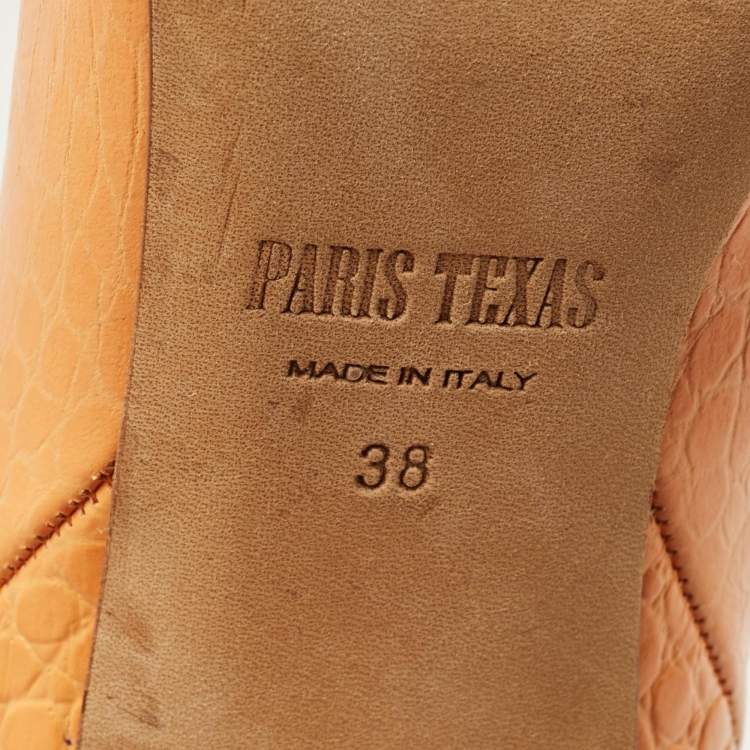 Pre Owned Paris Texas Deia Size 38 Orange Croc Embossed Leather Knee Length Boots