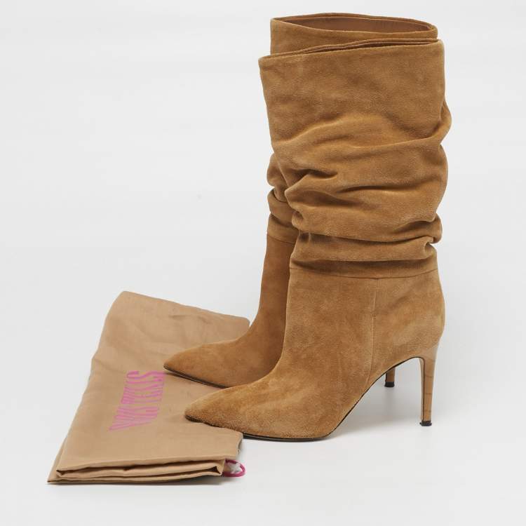 Pre Owned Paris Texas Slouchy Size 36 Beige Croc Embossed Leather and Suede Mid Calf Boots