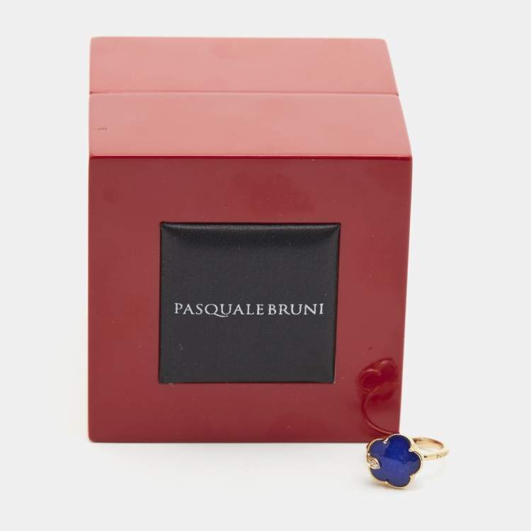 Pre Owned Pasquale Bruni Petit Joli Rock Crystal Lapis Lazuli Double 18k Rose Gold Ring Size 53