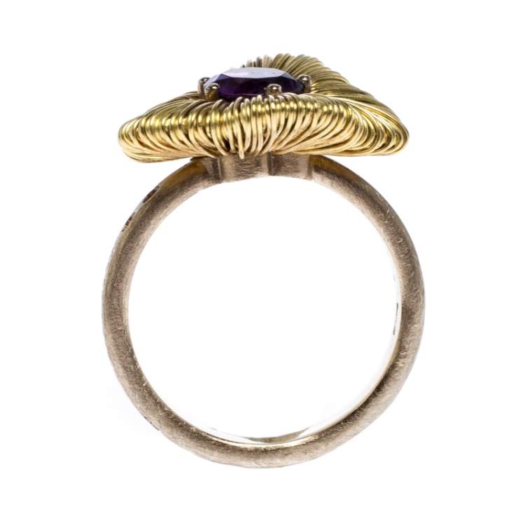 Pre Owned Pasquale Bruni Penelope Amethyst 18K Yellow Gold Flower Ring Size 53