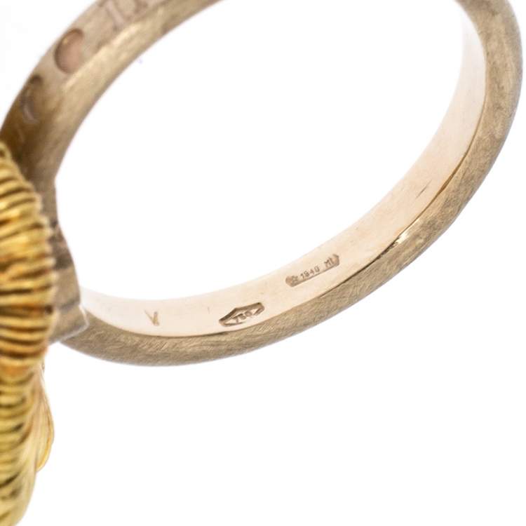 Pre Owned Pasquale Bruni Penelope Amethyst 18K Yellow Gold Flower Ring Size 53