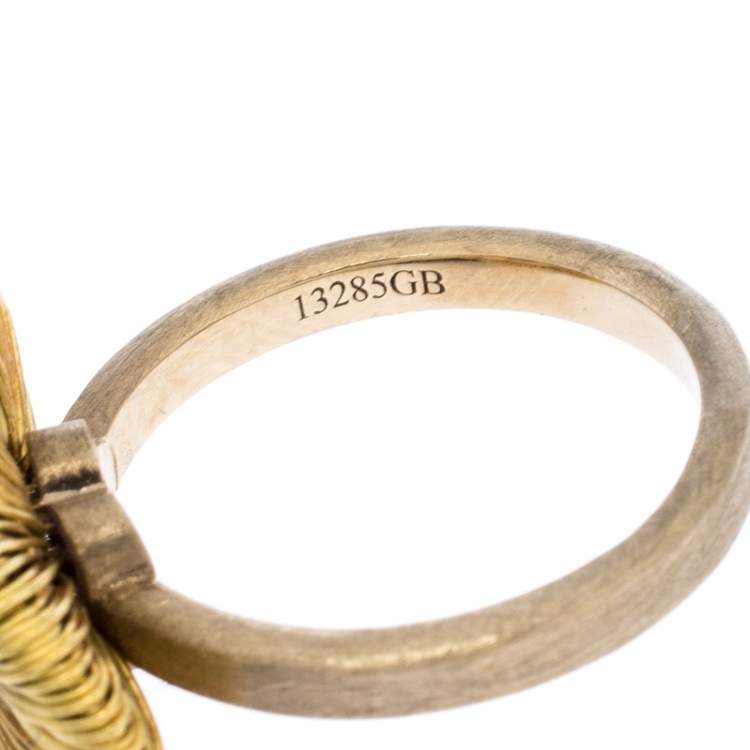 Pre Owned Pasquale Bruni Penelope Amethyst 18K Yellow Gold Flower Ring Size 53