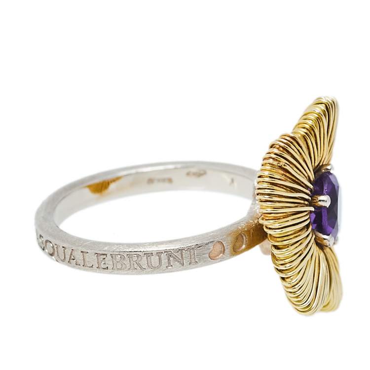 Pre Owned Pasquale Bruni Penelope Amethyst 18K Two Tone Gold Flower Ring Size 53