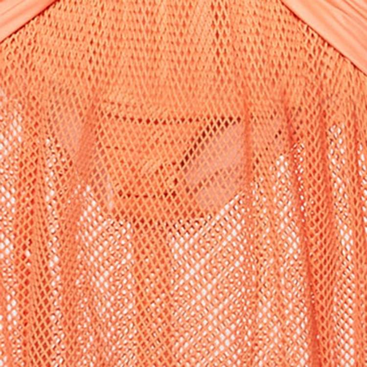 Pre Owned Patbo Coral Pink Mesh and Jersey Cut-Out Sheer Beach Dress L