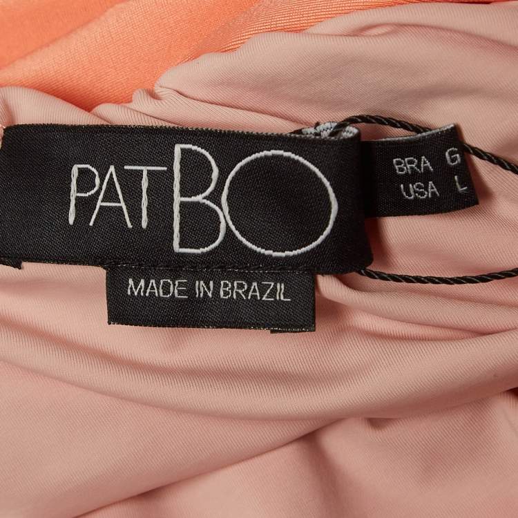 Pre Owned Patbo Coral Pink Mesh and Jersey Cut-Out Sheer Beach Dress L