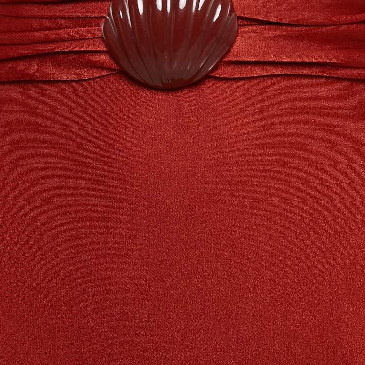 Pre Owned PATBO Brick Red Knit Netted Sleeve Detail Swimsuit L