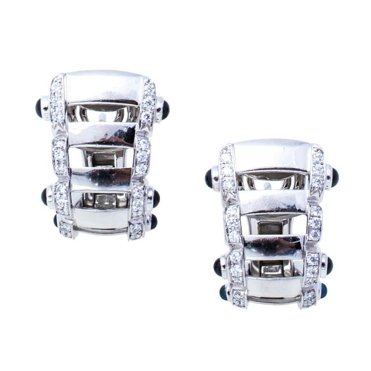 Pre Owned Patek Philippe Twenty-4 Diamond Sapphire 18K White Gold Half Hoop Earrings