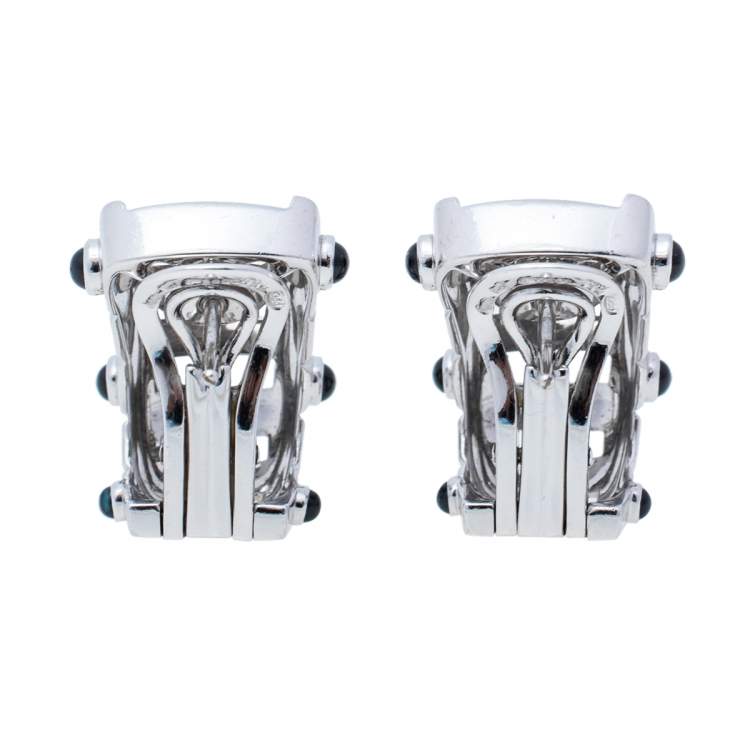 Pre Owned Patek Philippe Twenty-4 Diamond Sapphire 18K White Gold Half Hoop Earrings