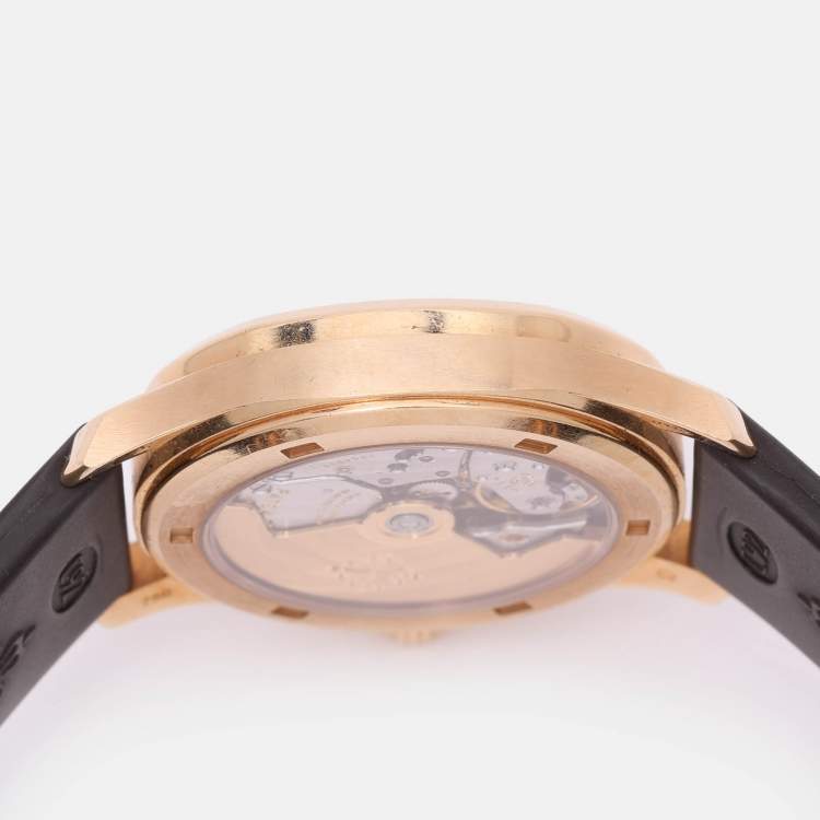 Pre Owned Patek Philippe 18K Rose Gold and Diamond Taupe Dial Aquanaut 5268/R-001 Women's Wristwatch 35 mm