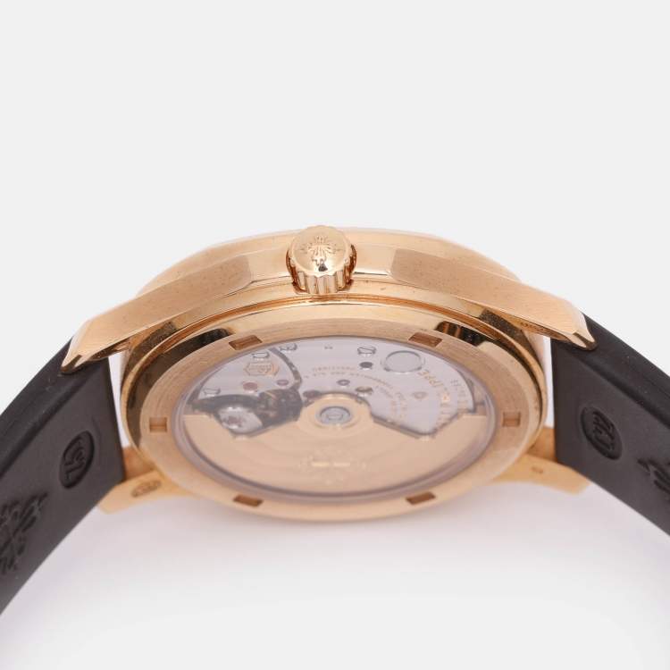 Pre Owned Patek Philippe 18K Rose Gold and Diamond Taupe Dial Aquanaut 5268/R-001 Women's Wristwatch 35 mm