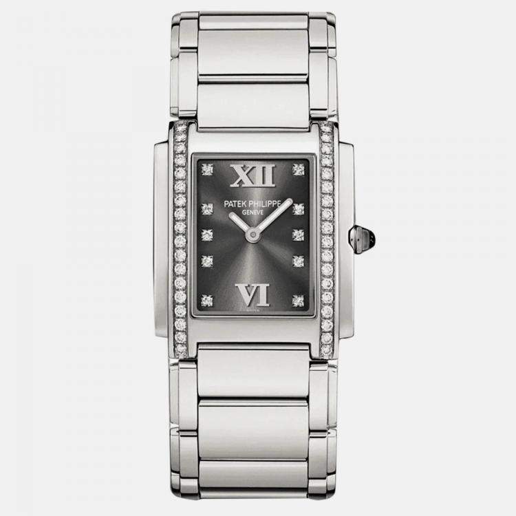 Pre Owned Patek Philippe Twenty-4 4910/10A-010 Quartz Grey Stainless Steel Women's Wristwatch 30 mm