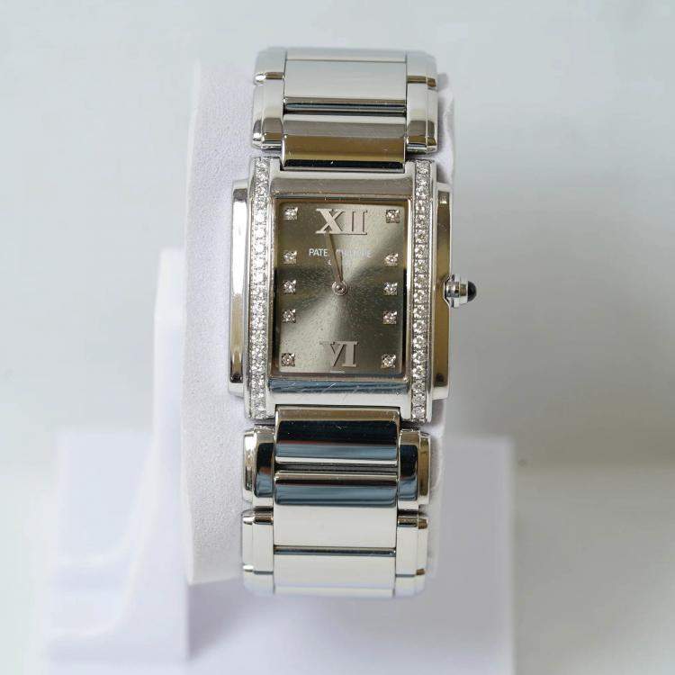 Pre Owned Patek Philippe Twenty-4 4910/10A-010 Quartz Grey Stainless Steel Women's Wristwatch 30 mm
