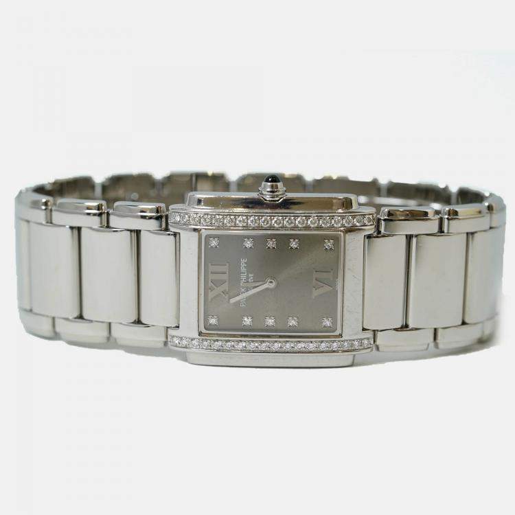 Pre Owned Patek Philippe Twenty-4 4910/10A-010 Quartz Grey Stainless Steel Women's Wristwatch 30 mm