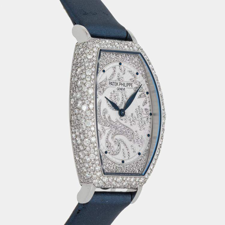 Pre Owned Pre-Owned Patek Philippe Gondolo 7099G-001 Silver Manual Winding Diamond 18k White Gold Women's Wristwatch 29 MM