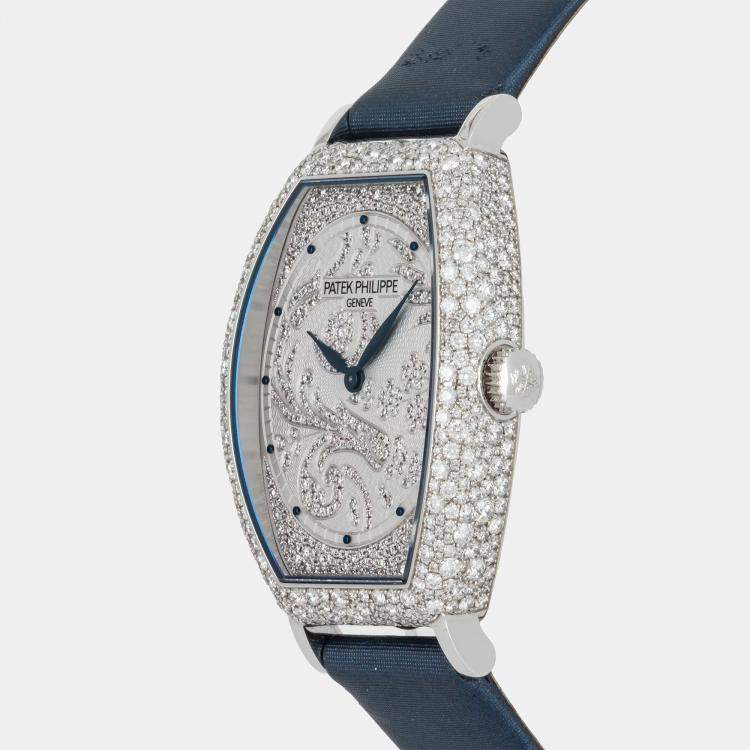 Pre Owned Pre-Owned Patek Philippe Gondolo 7099G-001 Silver Manual Winding Diamond 18k White Gold Women's Wristwatch 29 MM