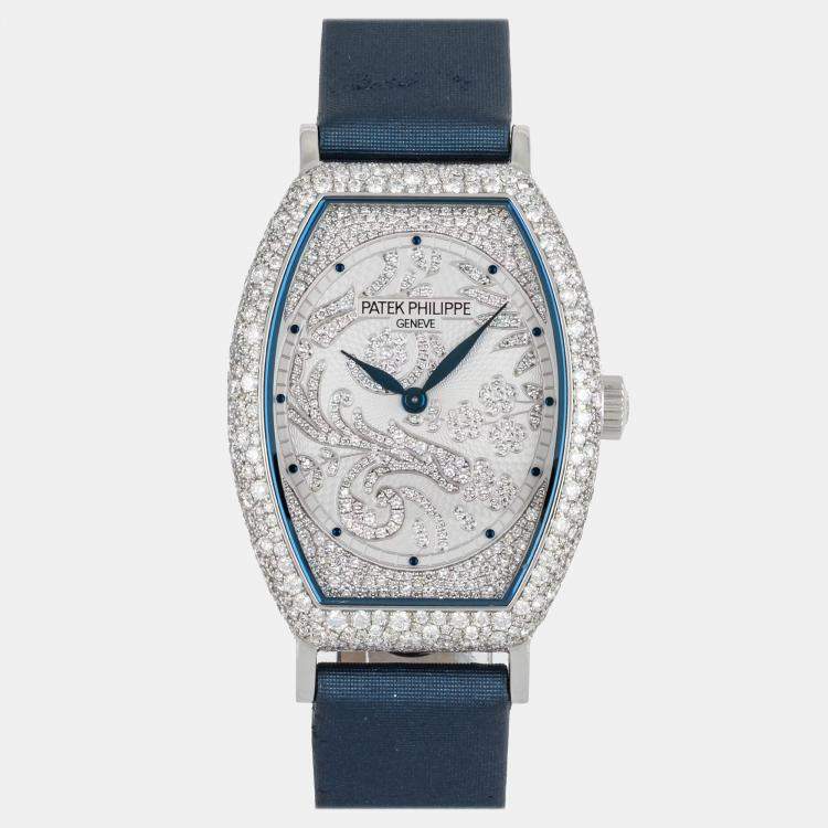 Pre Owned Pre-Owned Patek Philippe Gondolo 7099G-001 Silver Manual Winding Diamond 18k White Gold Women's Wristwatch 29 MM