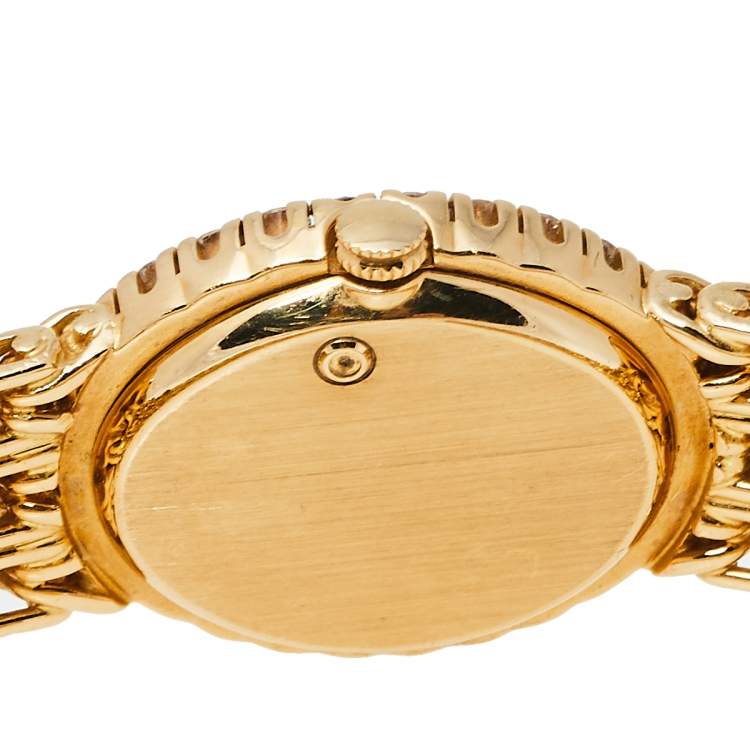 Pre Owned Patek Philippe Champagne Diamonds 18K Yellow Gold Vintage Oval 4752/001 Women's Wristwatch 18 MM