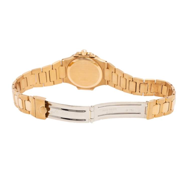Pre Owned Patek Philippe Black 18K Yellow Gold Diamonds Nautilus 4700 Women's Wristwatch 27 mm