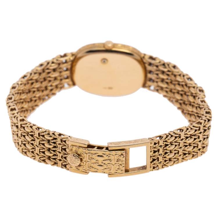 Pre Owned Patek Philippe Blue 18K Yellow Gold Diamond Ellipse 4698/1 Circa 1986 Women's Wristwatch 20 mm