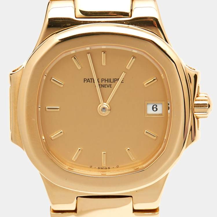 Pre Owned Patek Philippe Champagne 18k Yellow Gold Nautilus 4700/51 Women's Wristwatch 27 mm