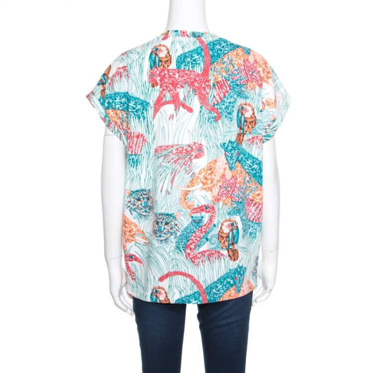 Pre Owned Paul & Joe Multicolor Jungle Printed Cotton Dolman Sleeve Top XL