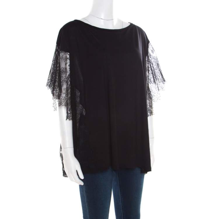 Pre Owned Paul & Joe Black Melange Knit Lace Paneled Kimono Sleeve Oversized Top S