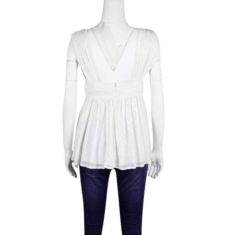 Pre Owned Paul and Joe White Sequin Embellished Ruched Sleeveless Top S