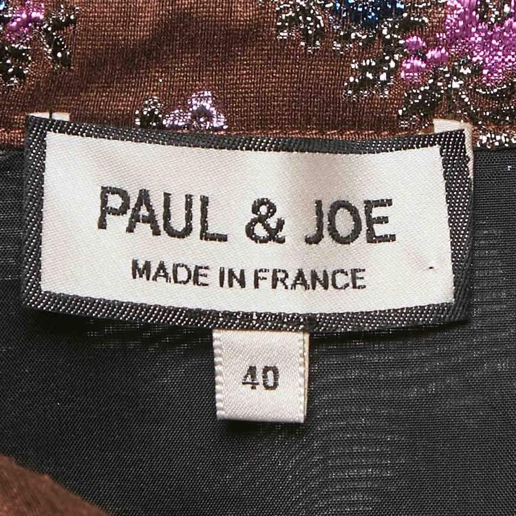 Pre Owned Paul & Joe Brown Floral Texture Brocade Ruffle Collar Dress M