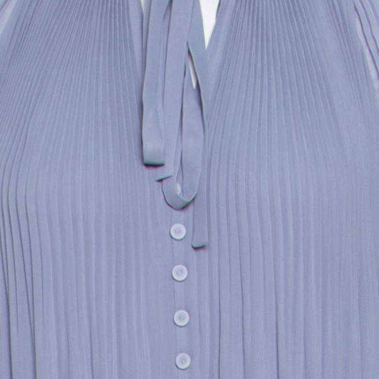Pre Owned Paul and Joe Elegante Grey Plisse Crepe Tie Detail Midi Dress M