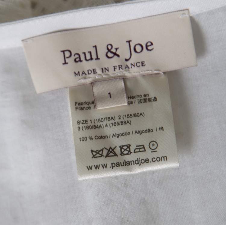 Pre Owned Paul and Joe White Cotton Mesh Panel Detail Cropped Top S