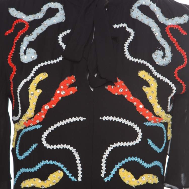 Pre Owned Paul and Joe Black Embellished Silk Grabel Dress S