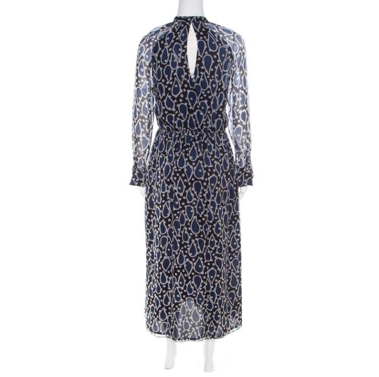 Pre Owned Paul and Joe Navy Blue Printed Silk Cutout Back Detail Zanzibar Dress S