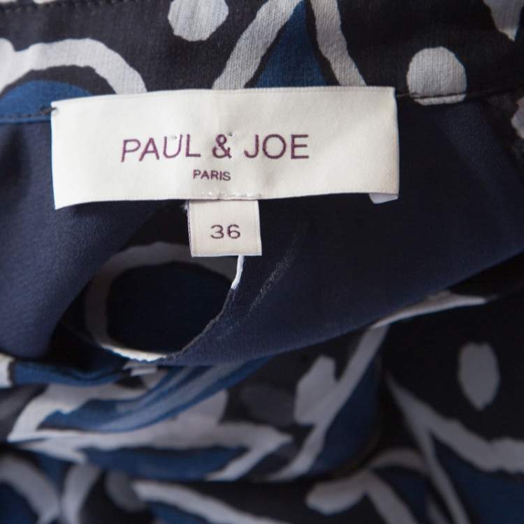 Pre Owned Paul and Joe Navy Blue Printed Silk Cutout Back Detail Zanzibar Dress S