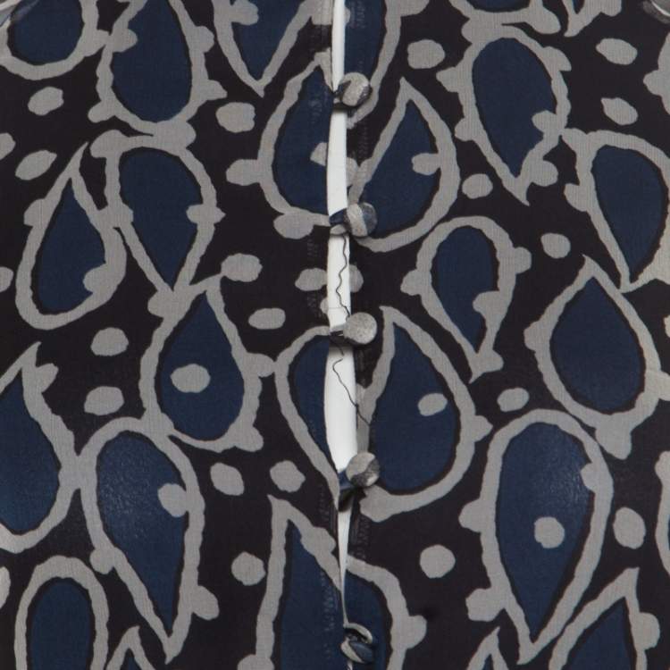 Pre Owned Paul and Joe Navy Blue Printed Silk Cutout Back Detail Zanzibar Dress S