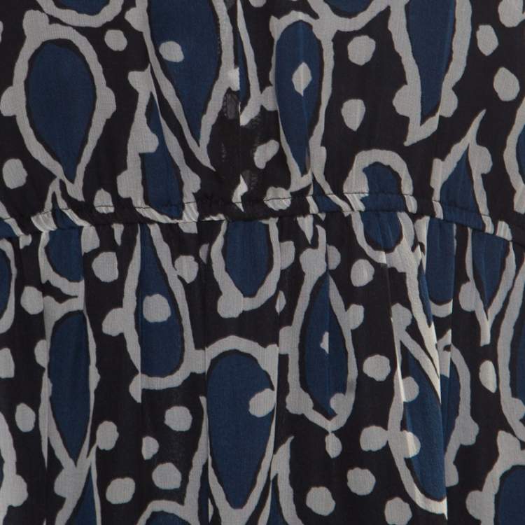 Pre Owned Paul and Joe Navy Blue Printed Silk Cutout Back Detail Zanzibar Dress S
