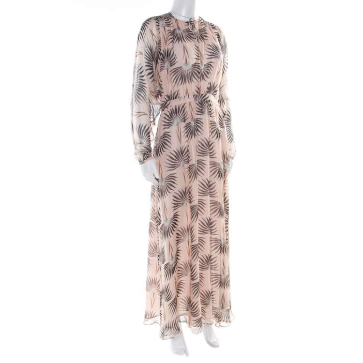 Pre Owned Paul and Joe Pink Printed Silk Chiffon Neck Tie Detail Valentine Maxi Dress M