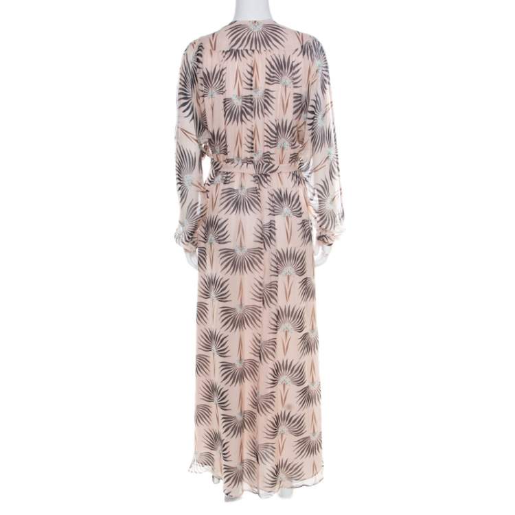 Pre Owned Paul and Joe Pink Printed Silk Chiffon Neck Tie Detail Valentine Maxi Dress M