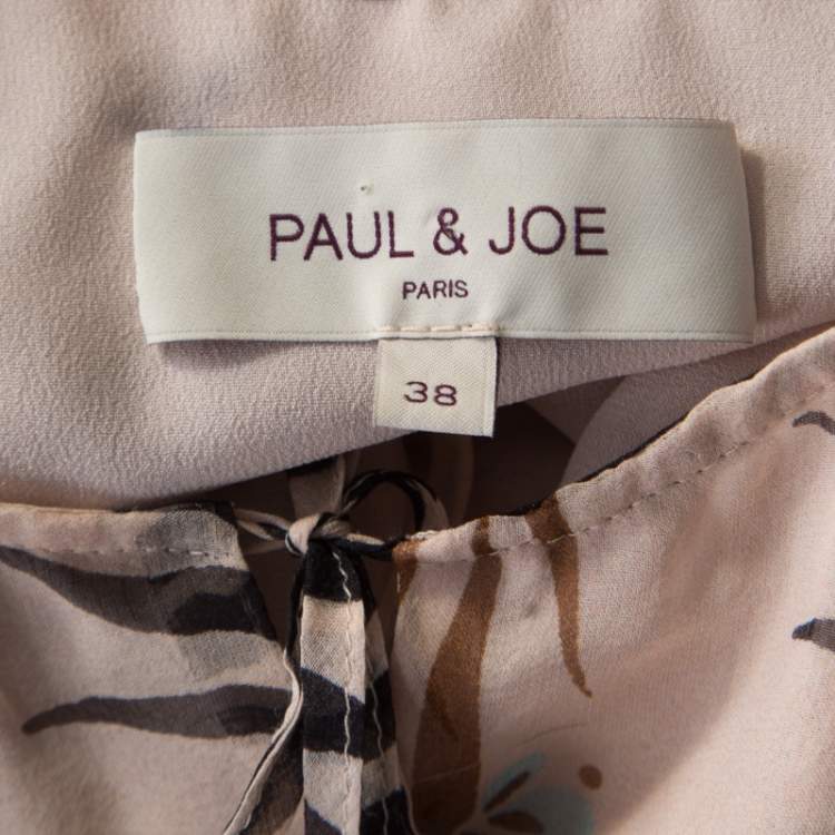 Pre Owned Paul and Joe Pink Printed Silk Chiffon Neck Tie Detail Valentine Maxi Dress M