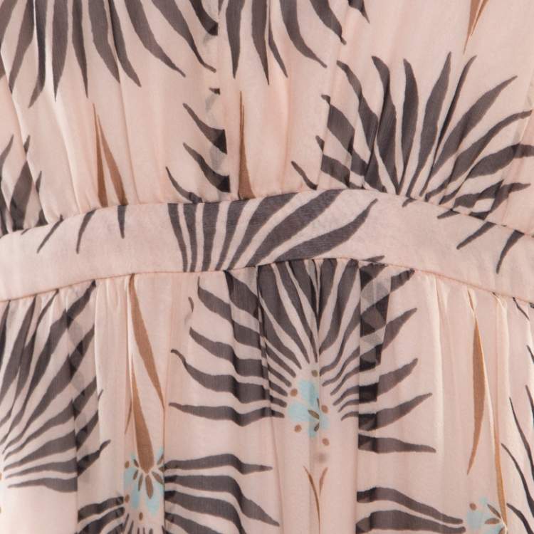 Pre Owned Paul and Joe Pink Printed Silk Chiffon Neck Tie Detail Valentine Maxi Dress M